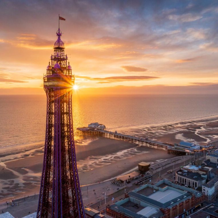 View of Blackpool Tower at sunset